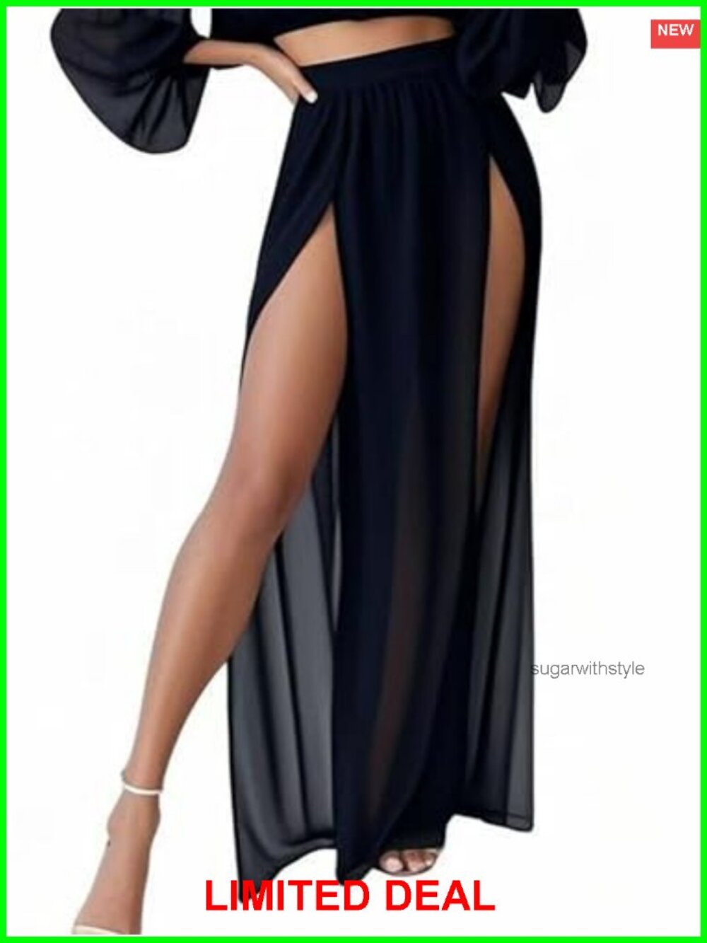 Sheer Mesh Chiffon Double Slit Maxi Cover Up Skirt Swim Beach